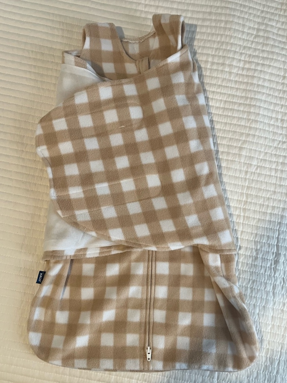 Beige and White Gingham Baby Sleep Sack (Newborn)
